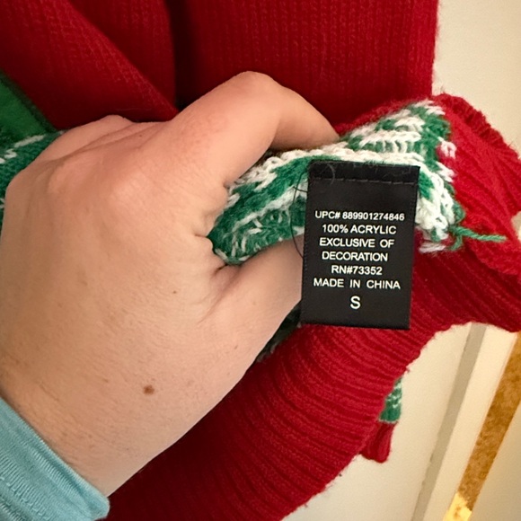 Christmas Dinosaur Fair Isle Knit Sweater Unisex Small Red Green - Picture 4 of 5